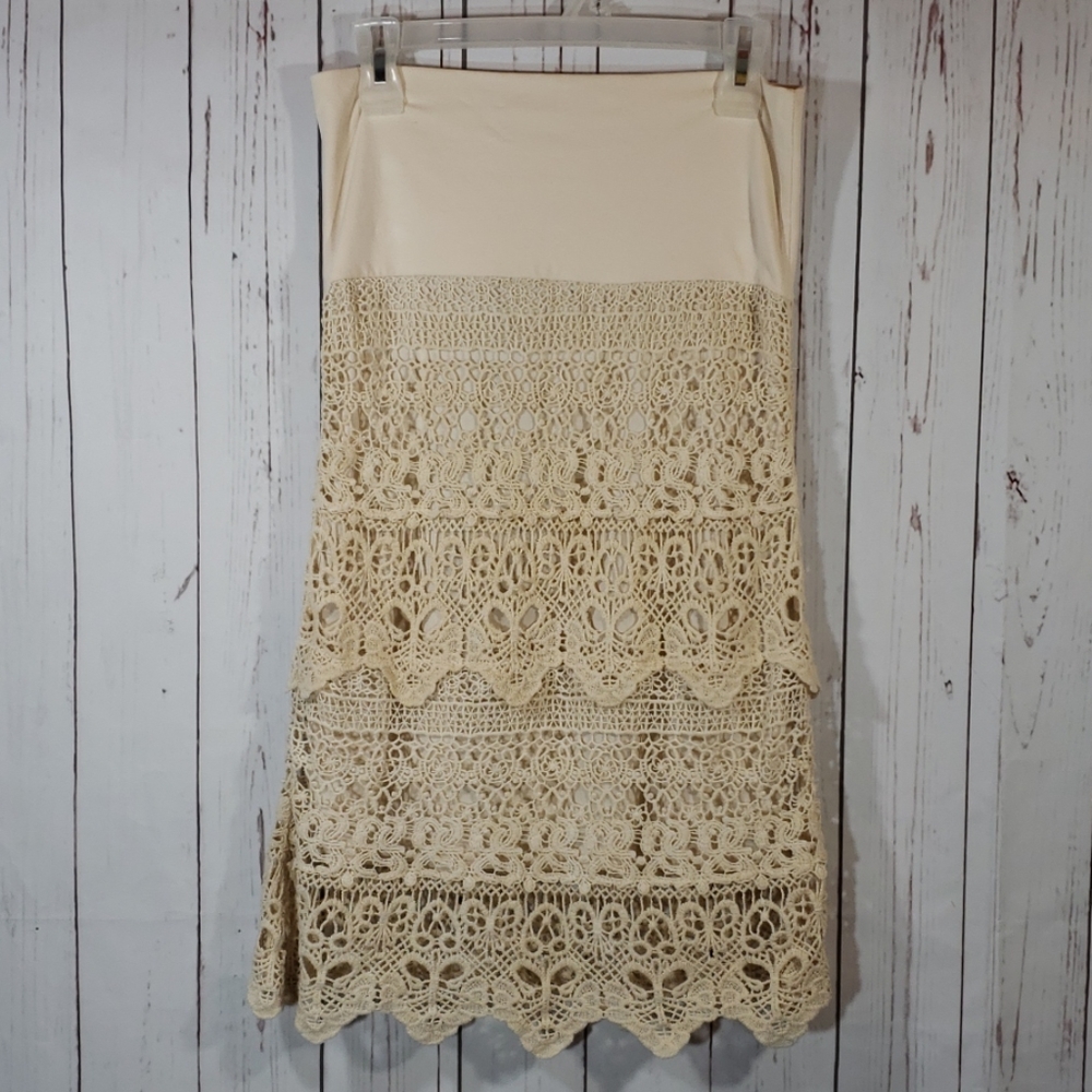 Solitaire Ravi Khosla Cream Crochet Hi-Waist Skirt